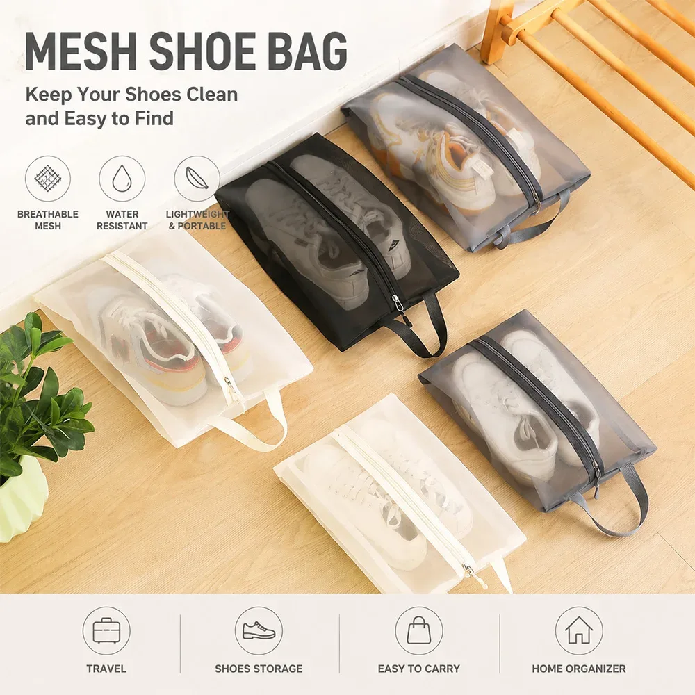 Sac à chaussures en nylon respirant avec poignée, sac de rangement portable et respirant pour chaussures, sac de rangement pour maquillage et linge sale
