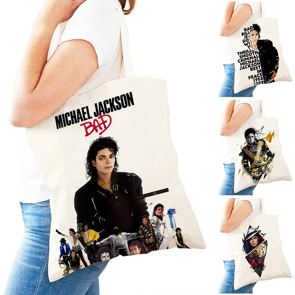 michael jackson – sac de shopping pour femmes, double impression, sacs de shopping super star lady, sac à main design, sac fourre-tout écologique, portable et pratique