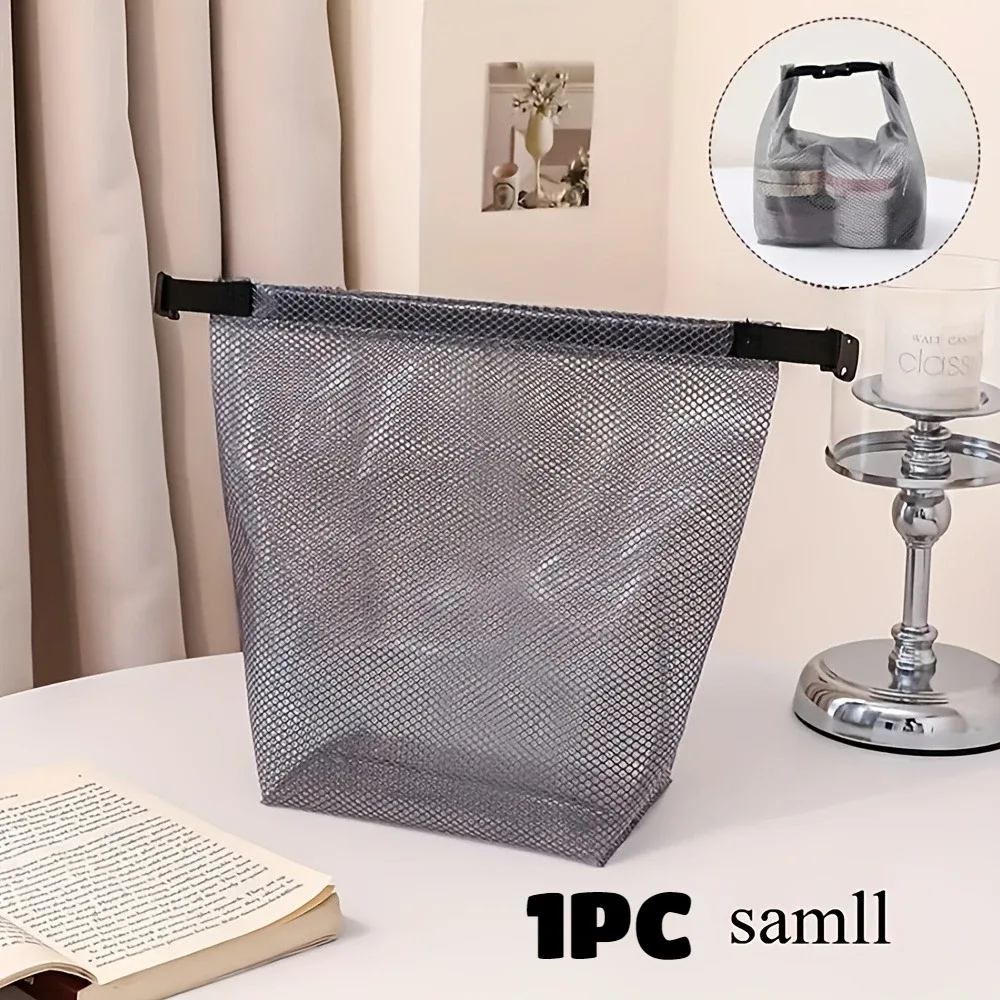 pochette cosmétique maille transparente motif carrés noirs fermeture éclair anse étanche voyage fitness natation