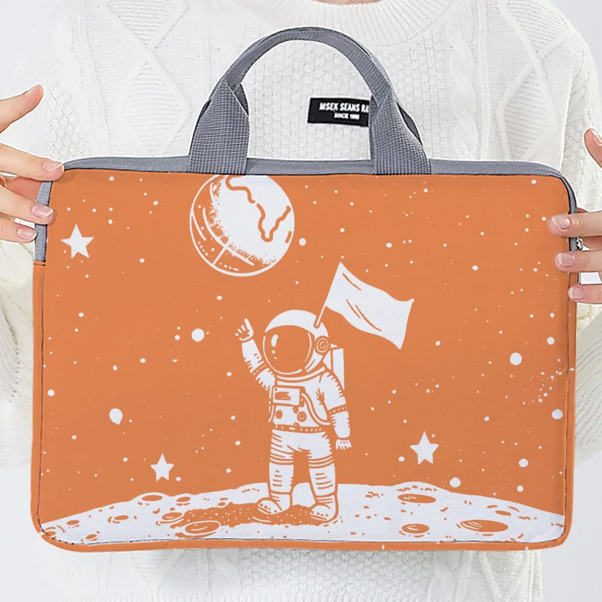 ensemble une pièce, deux styles, sac et porte-documents pour ordinateur portable à motifs d'astronautes, adapté aux ordinateurs portables de 14 pouces