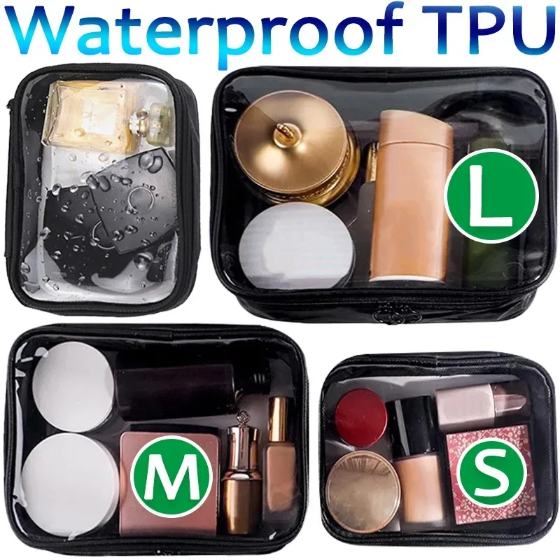 sac cosmétique étanche tpu, maquillage, boîte transparente souple, produits de bain de toilette, stockage de poudres, sacs de lavage rectangulaires anti-sale