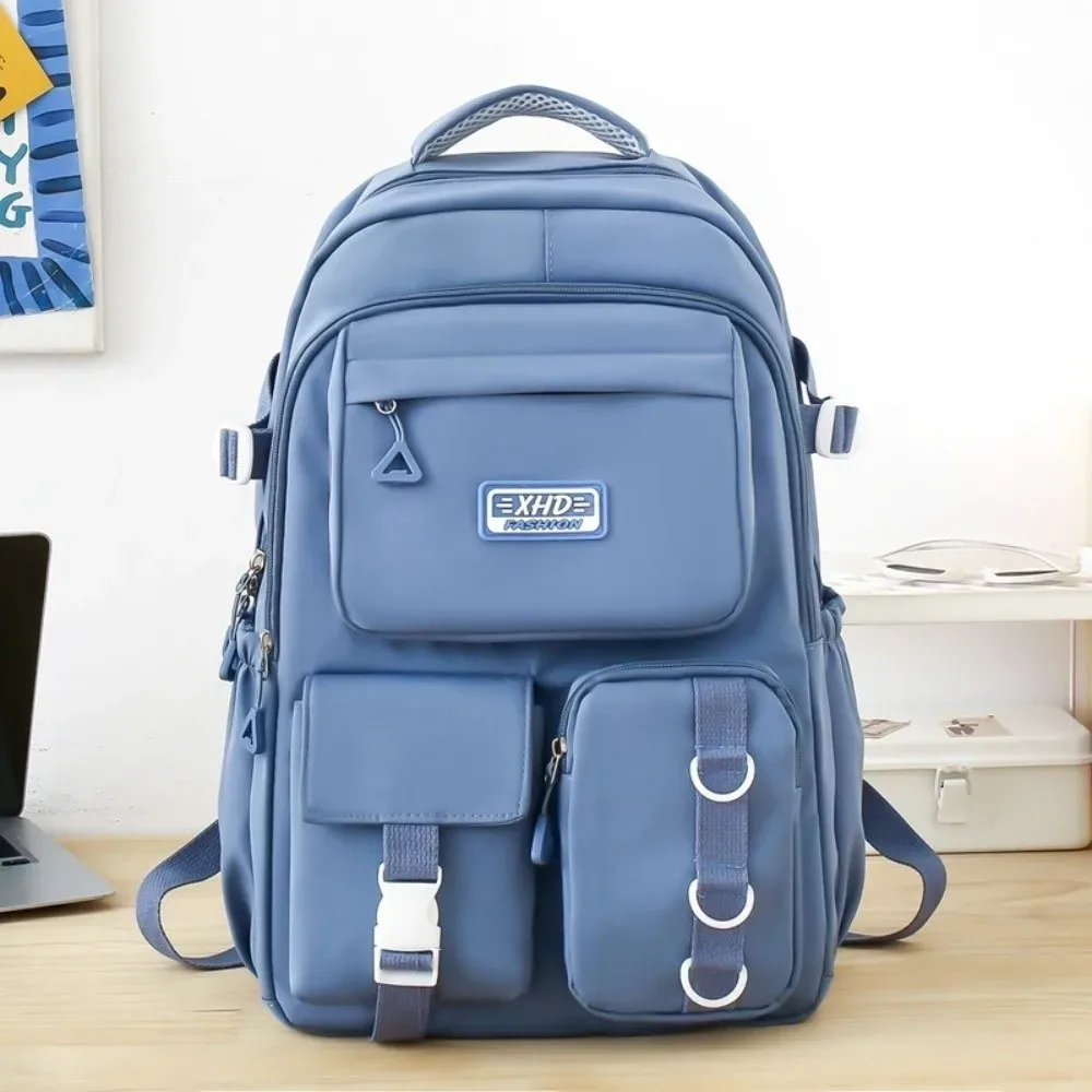 sac à dos scolaire en nylon grande capacité, multi-poches, pour ordinateur portable, résistant à l'eau, bretelles rembourrées réglables