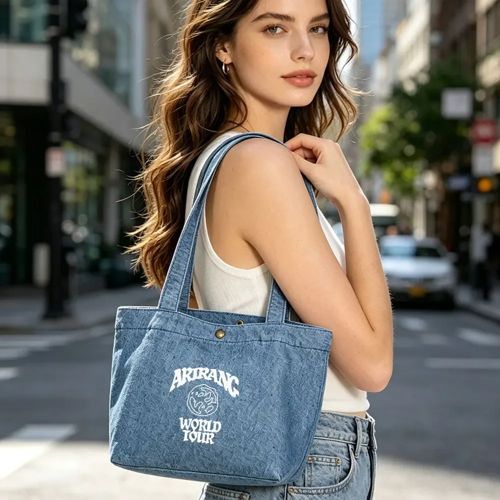 kpop world tour arirang sac fourre-tout pour femme, petit sac à bandoulière en jean pour la plage, les voyages et le shopping
