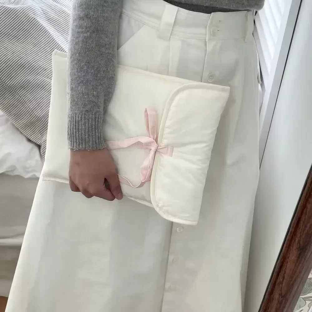 sac d'ordinateur à nœud coréen y2k pour femmes, noir, rose, sac de rangement pour tablettes, sac à main de voyage doux, poudres de stockage de cosmétiques