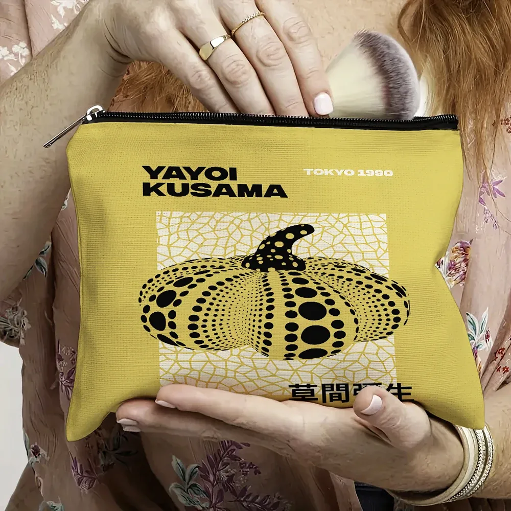 sacs à cosmétiques yayoi kusama art girl, double imprimé, motif pois japonais, sac à main de maquillage pour femme, organisateur de voyage, portefeuille enfant
