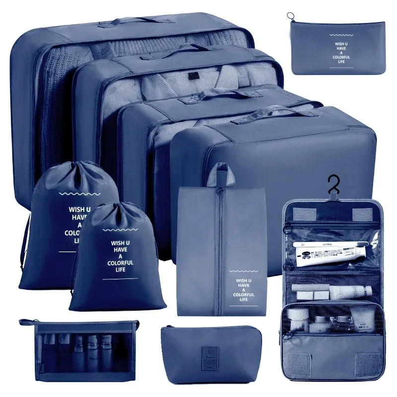 organisateur voyage polyester beige compartiments zippés poches intérieures cube sac compression chaussures pochettes housse vêtements
