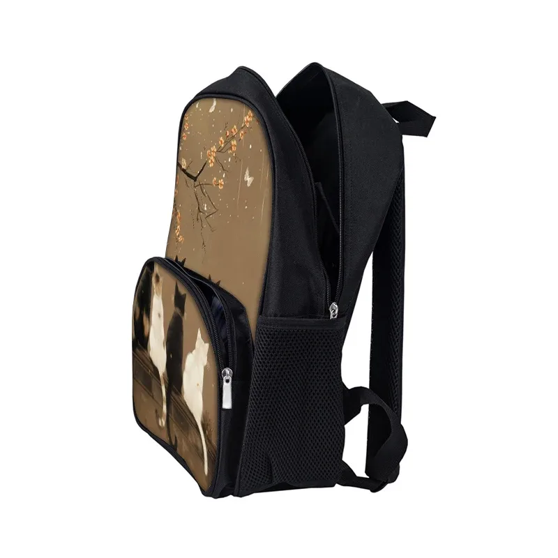 sac à dos scolaire mignon pour garçons et filles, motif chat de dessin animé 2d, avec poche avant tendance, fermeture éclair, imperméable, idée cadeau idéale