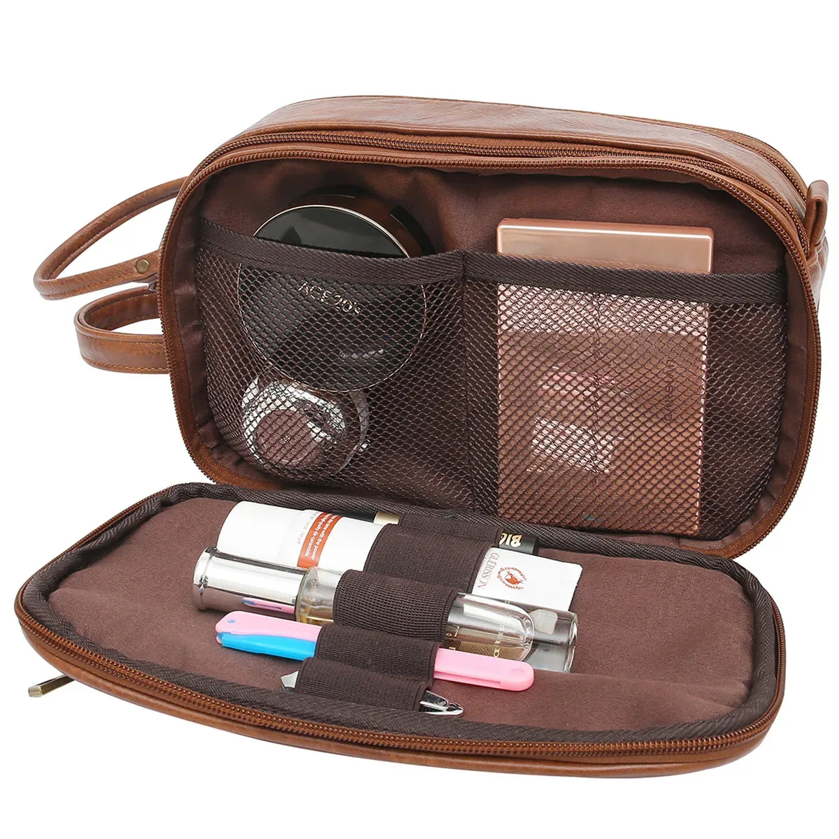 trousse de toilette pour hommes, grand kit dopp de rasage de voyage, organisateur de produits de toilette de salle de bain résistant à l'eau, sacs à cosmétiques en cuir pu