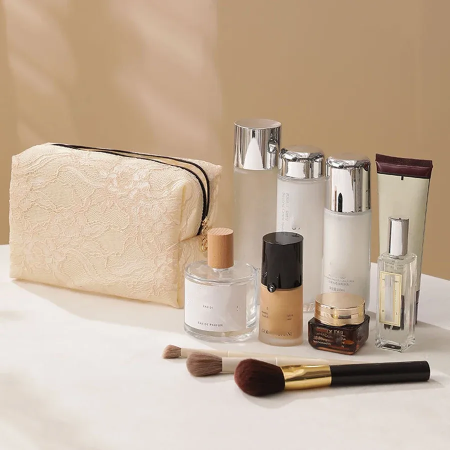 organisateur de rangement, trousse de maquillage en dentelle florale, pochette cosmétique imprimée de fleurs, grande trousse de maquillage de voyage, accessoire de maquillage