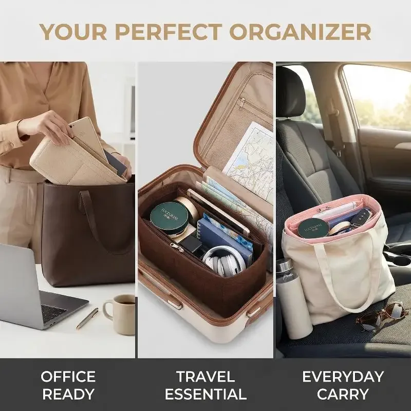 organisateur de sac en feutre pour maquillage et cosmétiques, parfait pour les sacs à main et pochettes, séparateur de rangement intérieur pour femmes