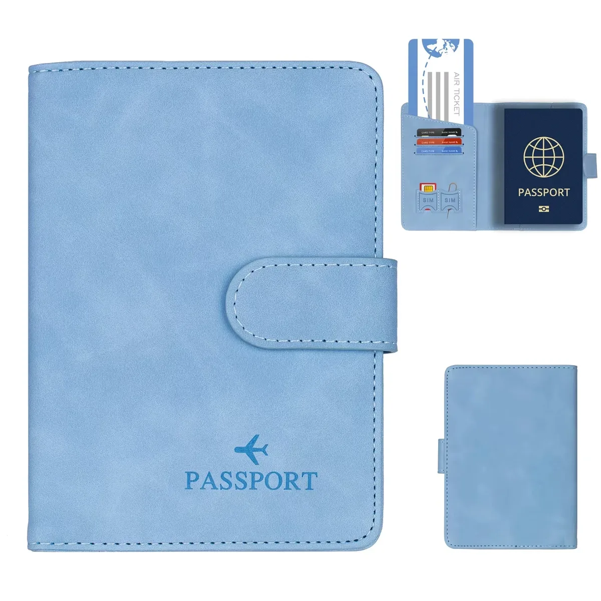 porte-passeport de voyage simple, étui portefeuille avec blocage rfid, étui pour cartes d'affaires en cuir pu, accessoires de voyage pour femmes et hommes