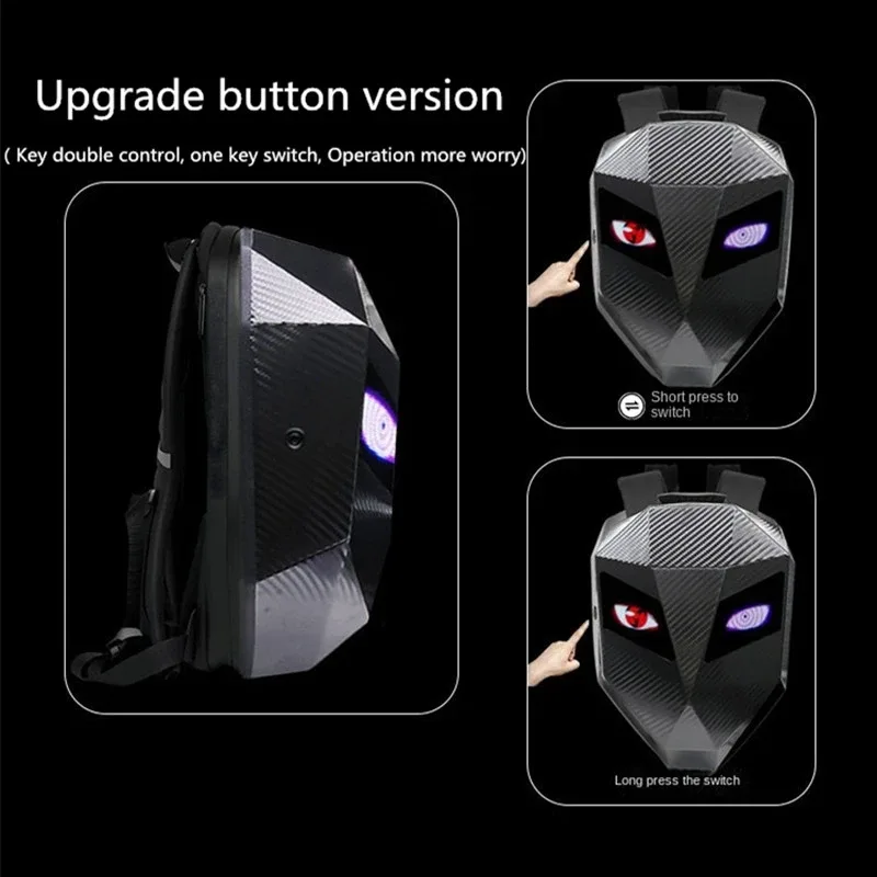sac à dos de motard led avec yeux lumineux, texture en fibre de carbone, casque, sac à dos de locomotive, sac d'école, sac à dos pour ordinateur portable moto