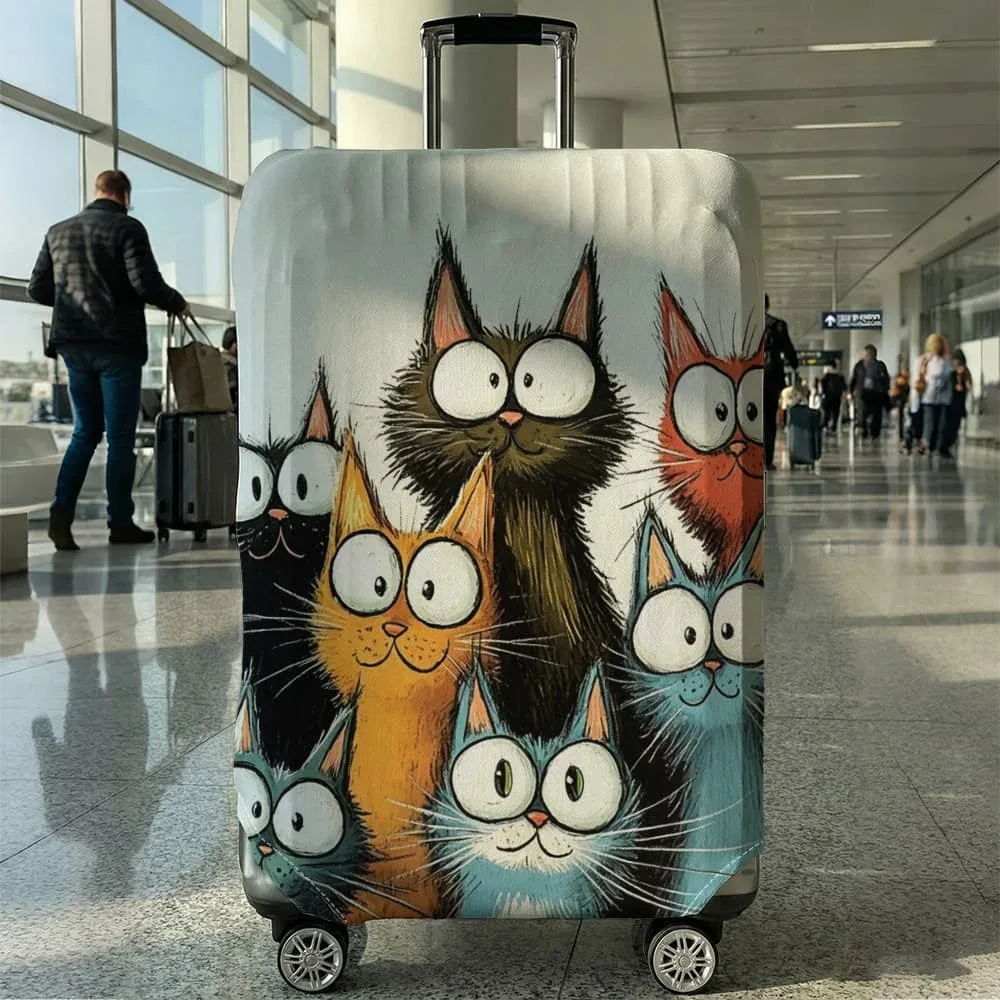 housse de protection pour bagages à motif de chat, adaptée aux bagages de 18 à 32 pouces, avec poignées, accessoires de voyage