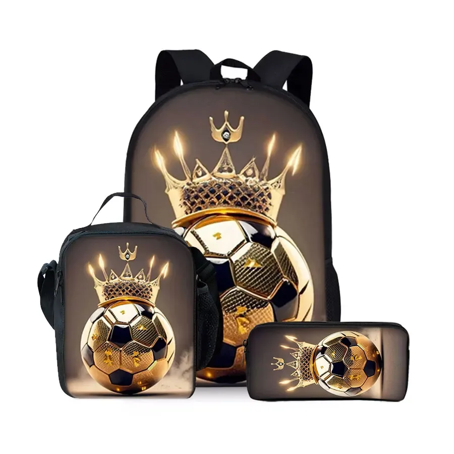 nouvel ensemble de sacs à dos trois pièces à motif football pour garçons et filles – meilleurs cadeaux – sac à dos scolaire 2d plat dessin animé pour enfants