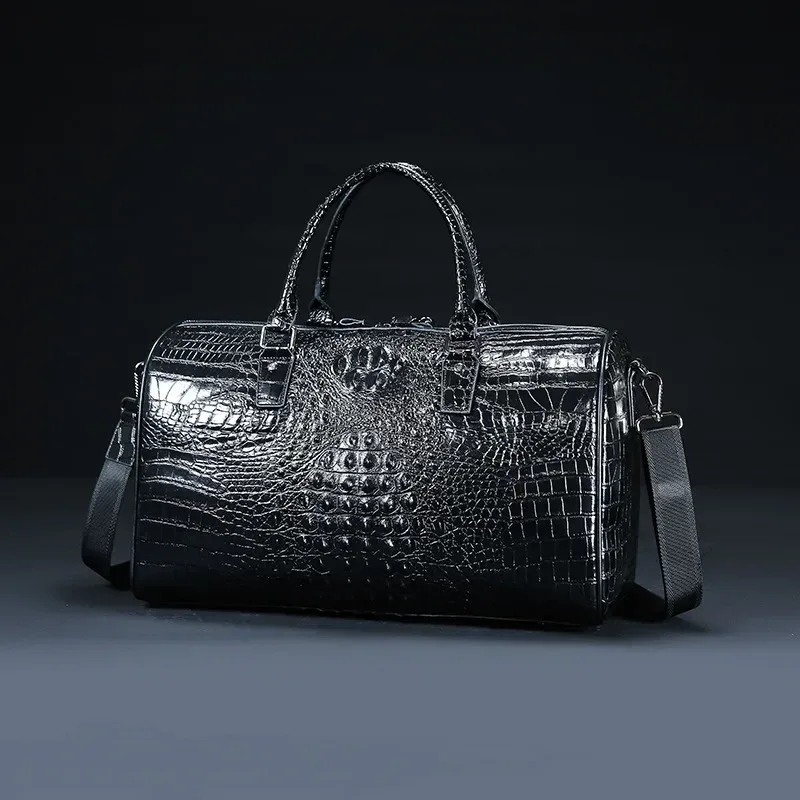 sacs de voyage en cuir d'alligator véritable de vache pour hommes, sacs de luxe de grande capacité portables à bandoulière de marque, nouvelle collection 2024