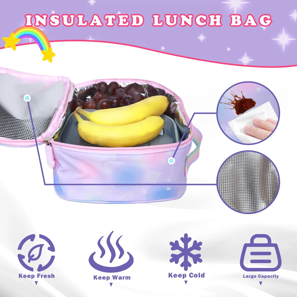 sac à dos d'école pour filles, 3 pièces, grande capacité, sac d'école pour enfants avec étui de transport pour crayons et déjeuner, sac à dos de voyage, cadeau pour enfant