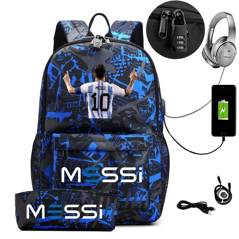sac à dos de sport messi camouflage pour femmes et hommes, sac à dos pour ordinateur portable pour adolescents, étudiants, sac à dos orthopédique de voyage avec trousse à crayons 2 pièces