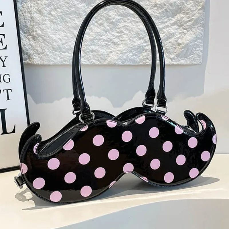 sac à bandoulière rétro à pois en forme de moustache, sac à main décontracté, sacoche portable pour le quotidien, style vintage streetwear