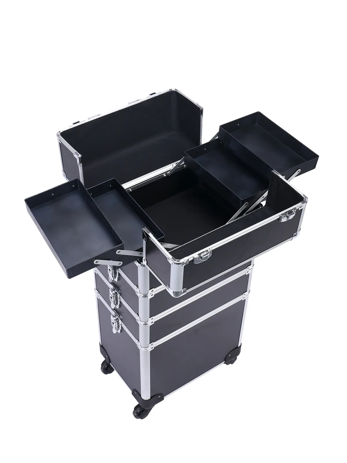 trousse de maquillage à roulettes détachable, grand chariot de rangement pour cosmétiques, 4 couches, organisateurs de maquillage de grande capacité, étui de voyage avec clé