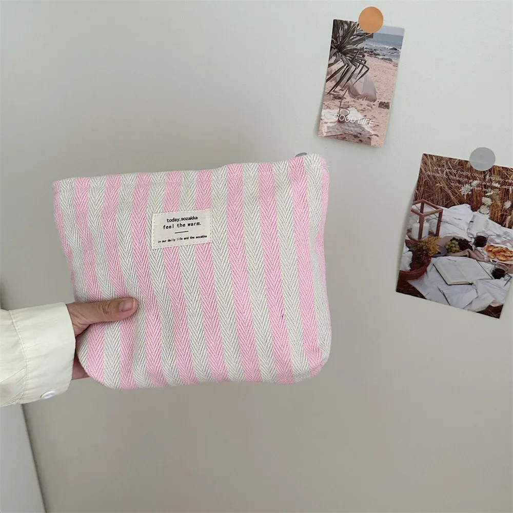 sac à cosmétiques à rayures, sac à cosmétiques étanche pour femmes, petit sac de rangement, étui de maquillage, pochette de voyage organisateur pour dames