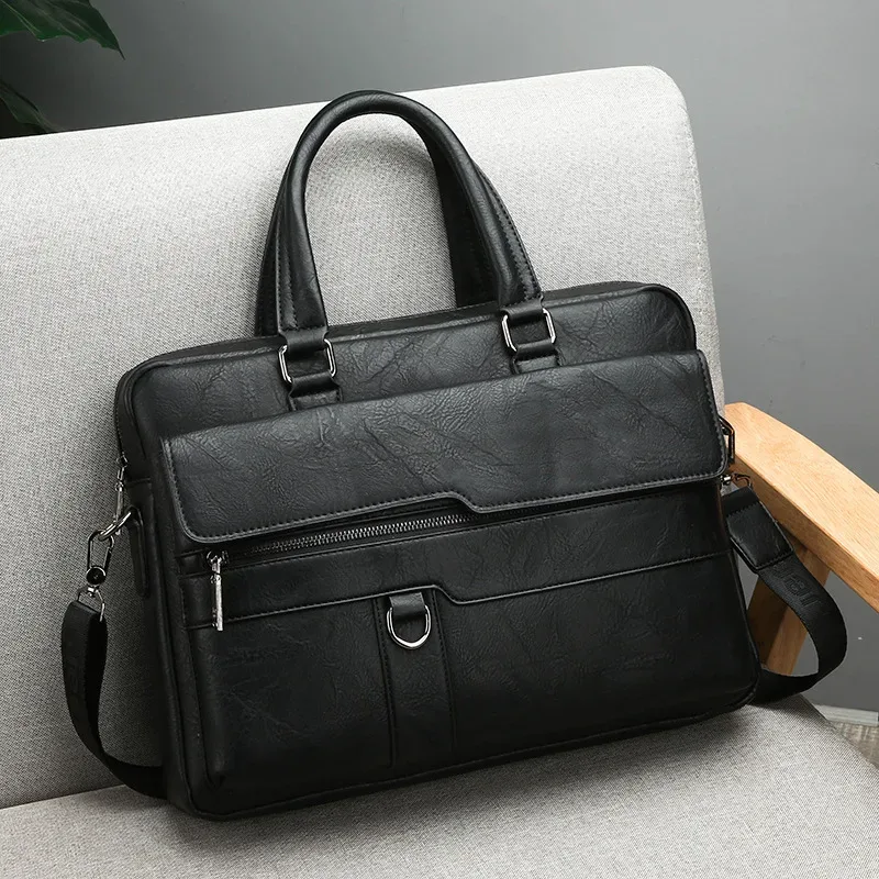 hommes huile cireux cuir antique design noir mallette d'affaires 16 "étui à documents pour ordinateur portable attache sac de messager fourre-tout portefeuille