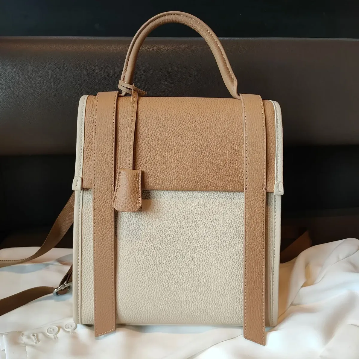 sac à dos en cuir de vache pour femme, grande capacité, style coréen simple, hit-color, full mars, sac double initié pour femme, qualité supérieure, nouveau