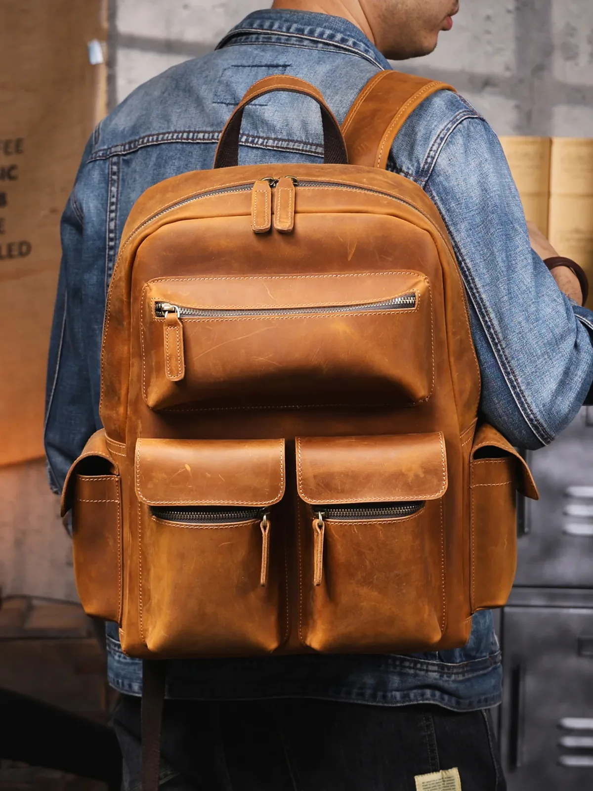 sac à dos pndme vintage fait main en cuir de vache crazy horse pour hommes et femmes, sac de voyage en cuir véritable de grande capacité pour l'école.