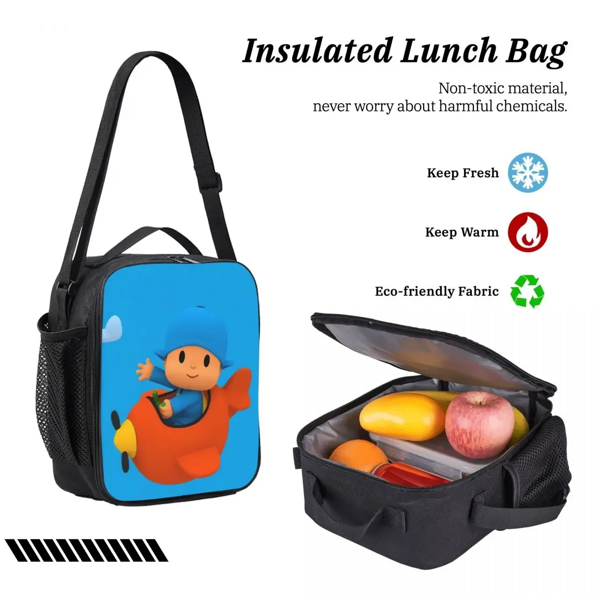 sac à dos bleu pocoyo pour enfants, sac à livres pour étudiants, sac d'école, sacs à bandoulière pour ordinateur, 3 pièces, sac à déjeuner isotherme, trousse à crayons