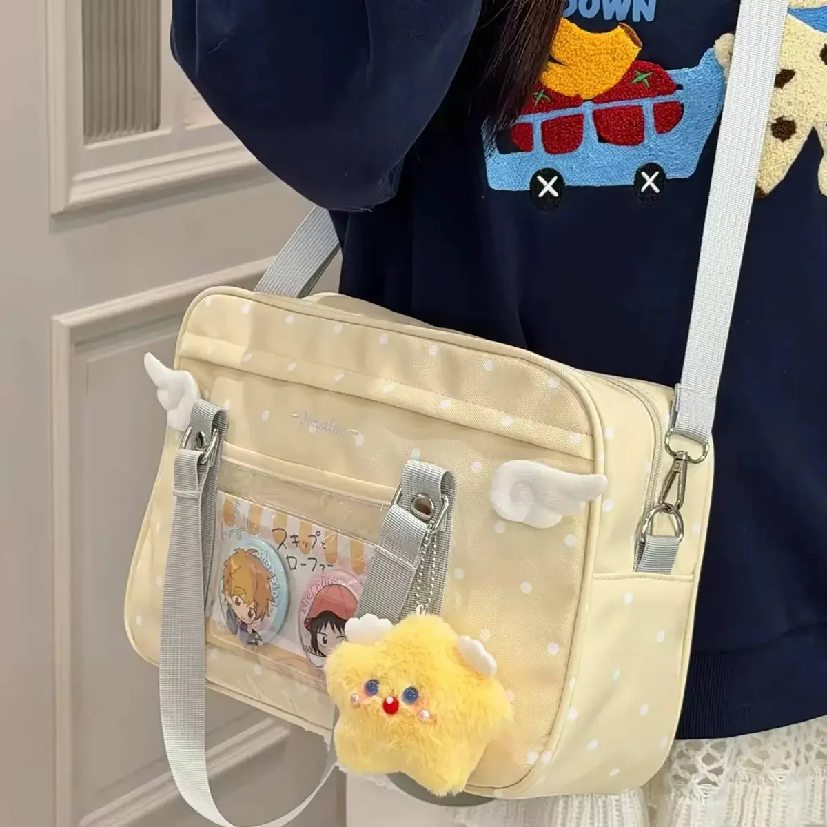 sac à bandoulière y2k anime convention à pois, sac bandoulière 2d, sac transparent mignon pour fille, sac messager otaku diy pour exposition de bandes dessinées