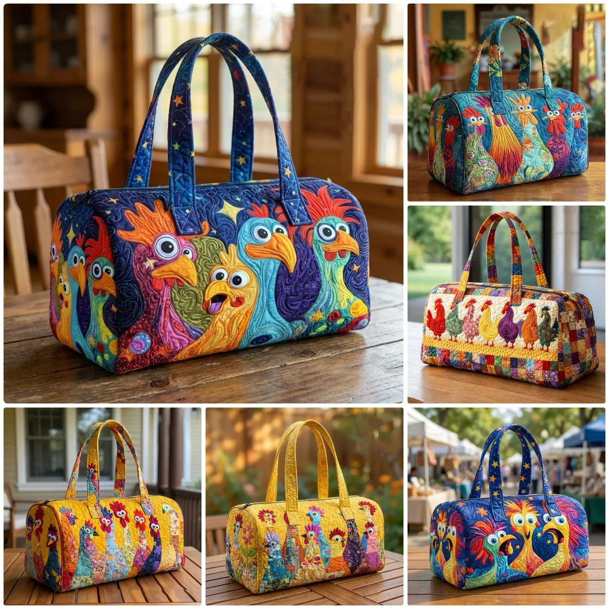 sac de voyage matelassé gf funny art à imprimé poulet, style bohème 2026, personnalisé, fourre-tout de voyage pour femmes et hommes, sac de week-end