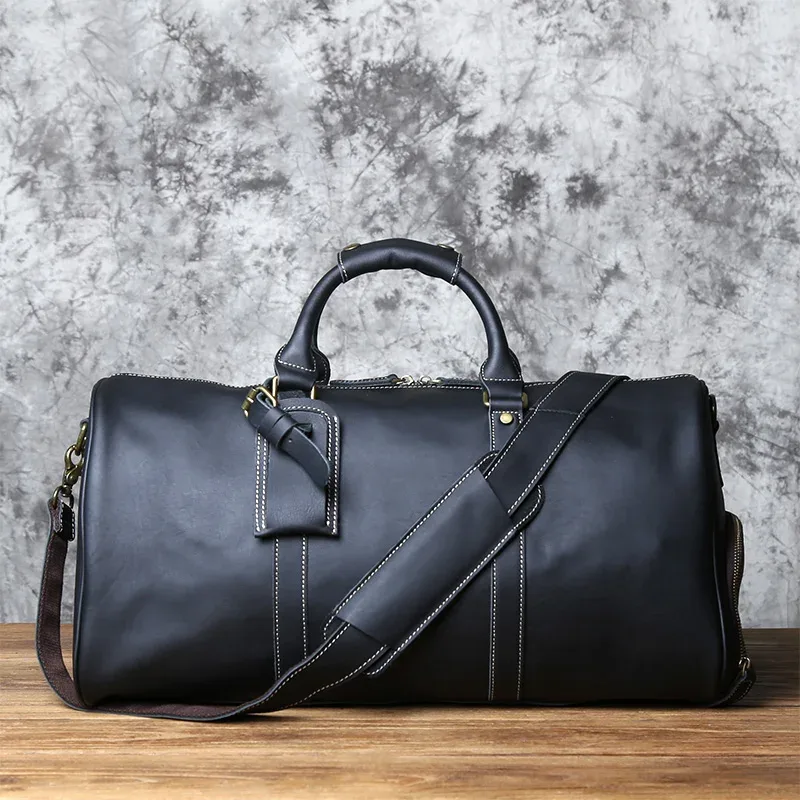 nzpj sac de voyage rétro en cuir pour hommes première couche de peau de vache sac de voyage de grande capacité sac à main de voyage d'affaires sac à bandoulière