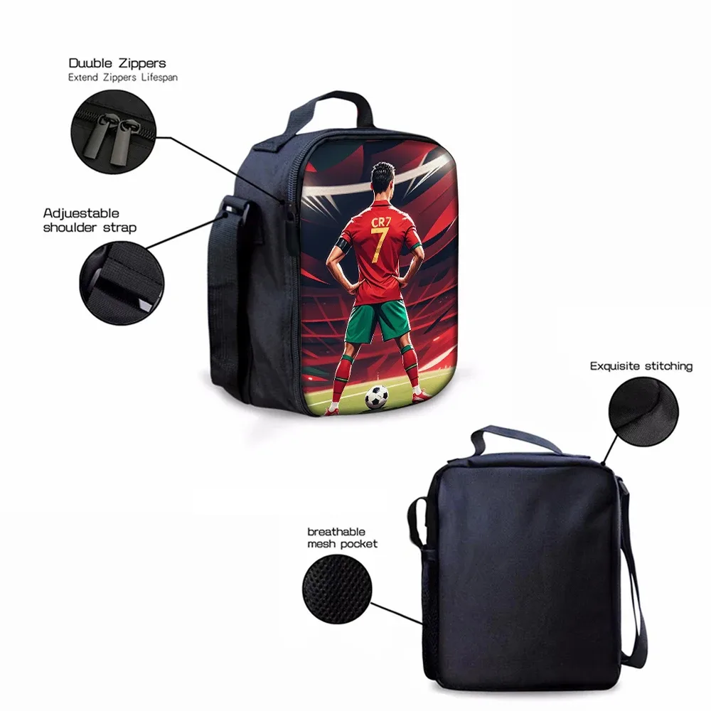ensemble de sacs à dos 3 pièces à motif étoile de football cr7 – sac à dos décontracté de grande capacité avec pochette et sac fourre-tout assortis, parfait pour le quotidien