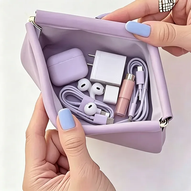 mini sac à fermeture automatique en pu, sac de rangement portable pour écouteurs, câbles de charge, portefeuille zéro, pièces de monnaie et rouges à lèvres
