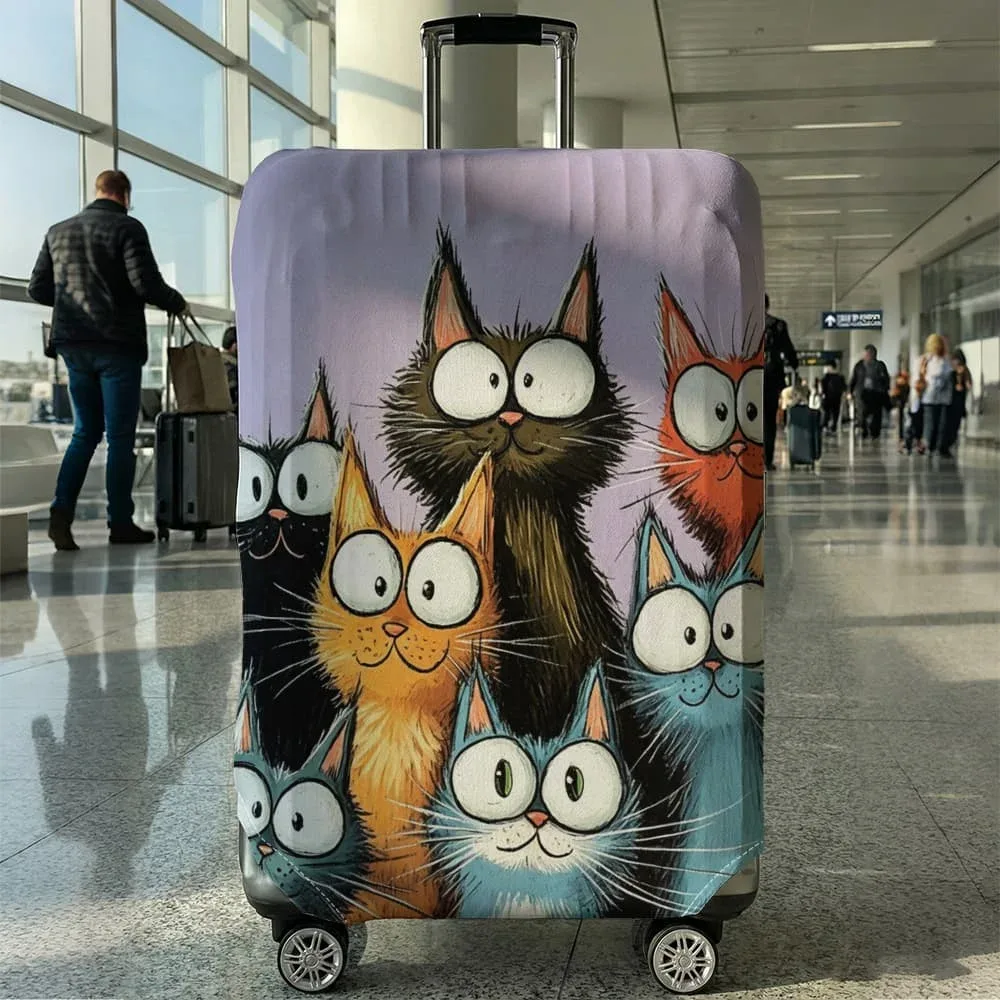 housse de bagage imprimée chat de dessin animé, adaptée aux bagages de 18 à 32 pouces, manchon de poignée de bagage, accessoires de voyage