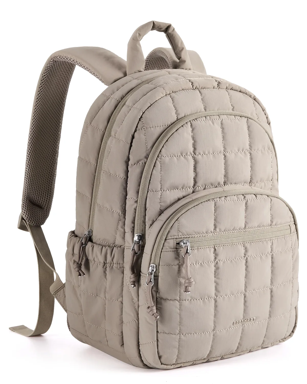 sac dos nylon beige carreaux 20 35 litres bandes soutien ventilées poignée souple compartiment téléphone portable courbe physiologique dos