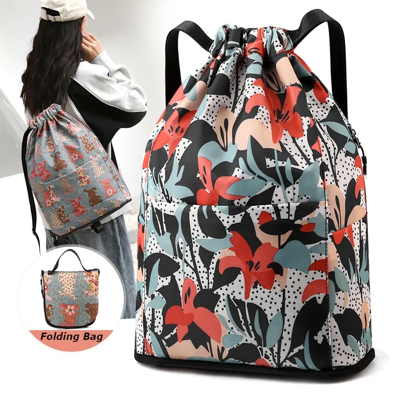 mode femmes sac à cordon sac à dos de haute qualité tissu filles sac à dos femme portable sac pliant shopping sac à dos