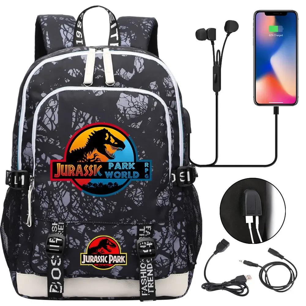 jurassic park world dinosaure adolescent usb charge sac à dos pour ordinateur portable femmes hommes filles garçons enfants école livre sac voyage sac à dos