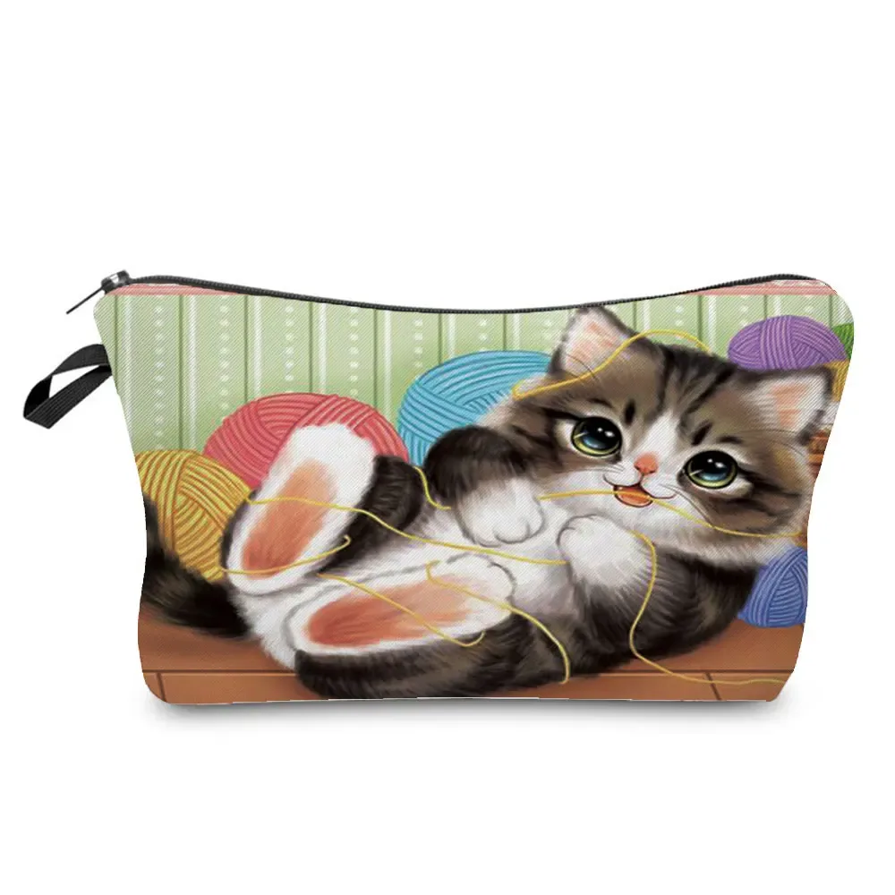 dessin animé fleur chien chat mignon imprimé femmes sac cosmétique en plein air portable voyage trousse de toilette personnalisable trousse de toilette trousse de maquillage