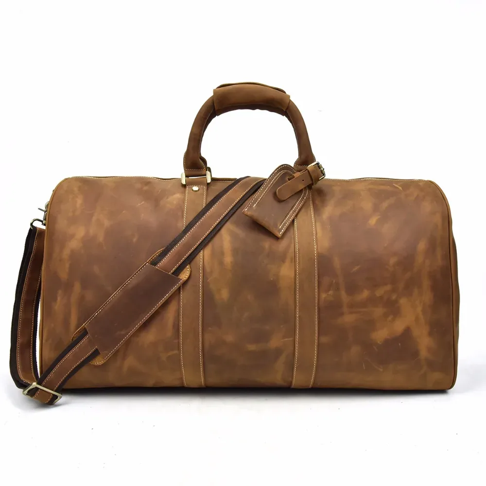 sac de voyage vintage en cuir véritable pour homme, fourre-tout de voyage, grand sac de week-end, sac de sport en peau de vache, bagage à main pour homme, grands sacs à main, 60cm