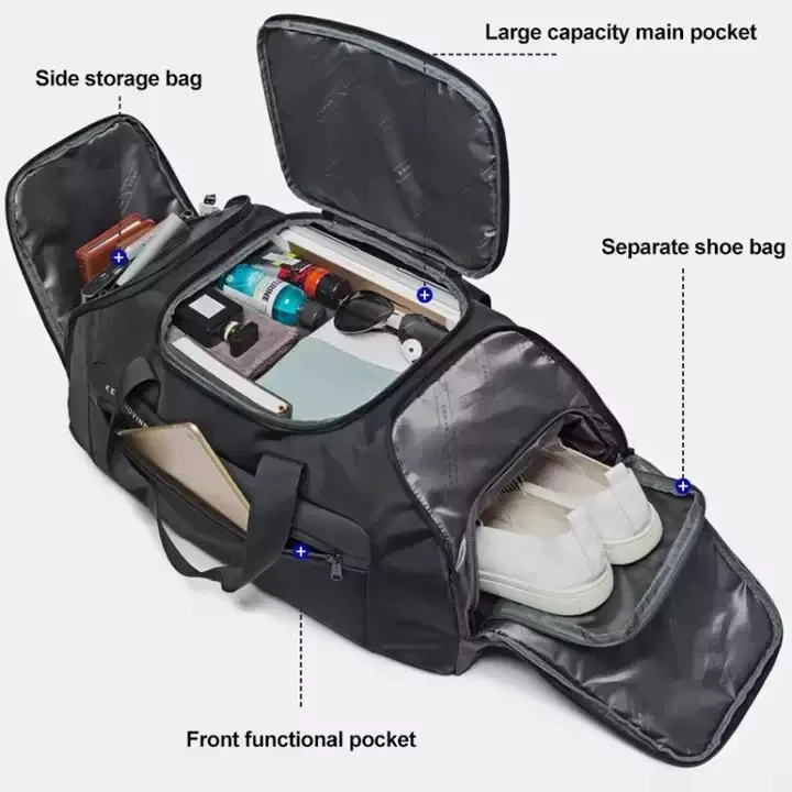 sac voyage ovale poignée superieur bandes epaulieres noir oxford polyvalent hommes décontracté fermeture éclair
