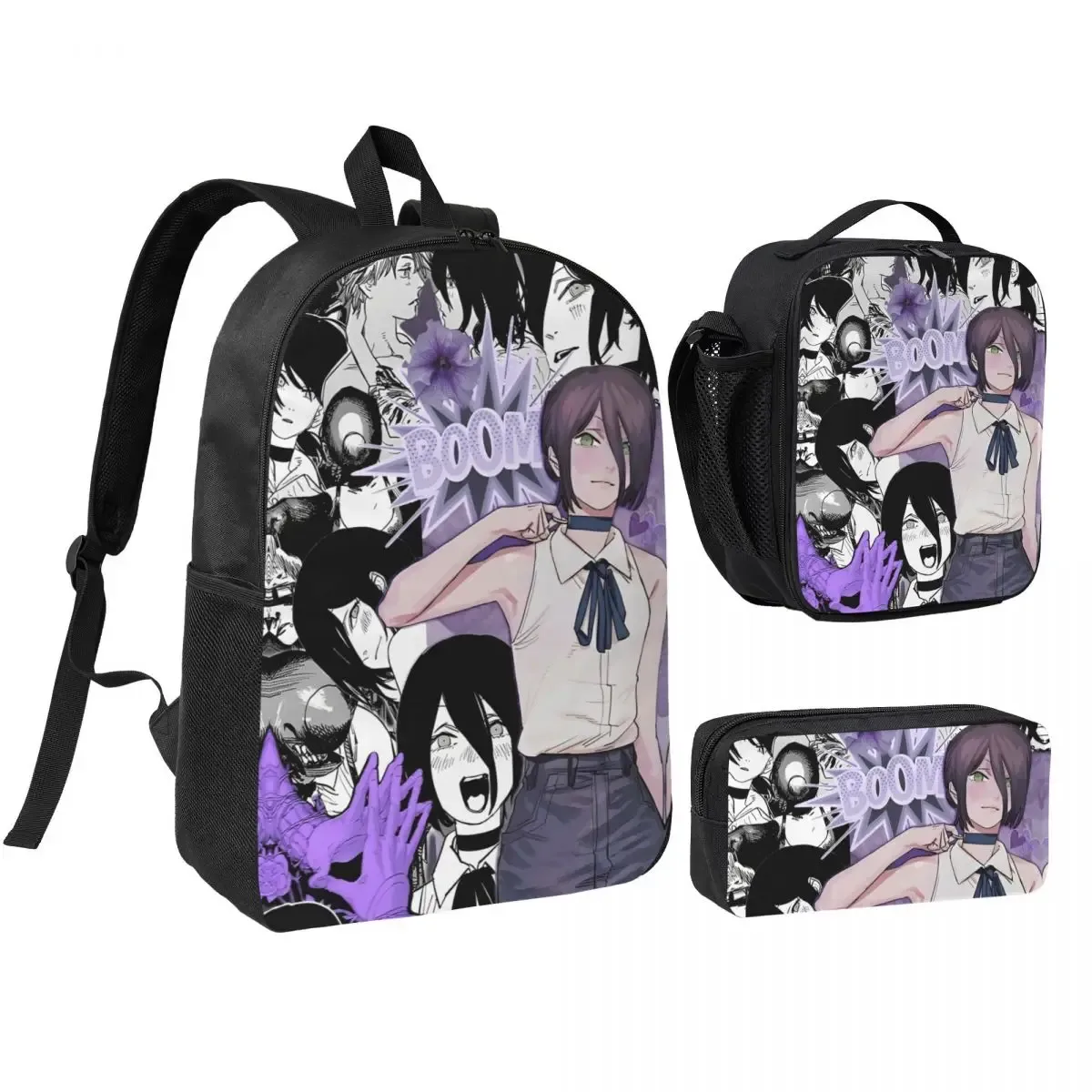 sac dos polyester noir motif graphique format rectangulaire bandoulière grande capacité voyage école université travailler transport documents ordinateur portable luncheon sac crayons