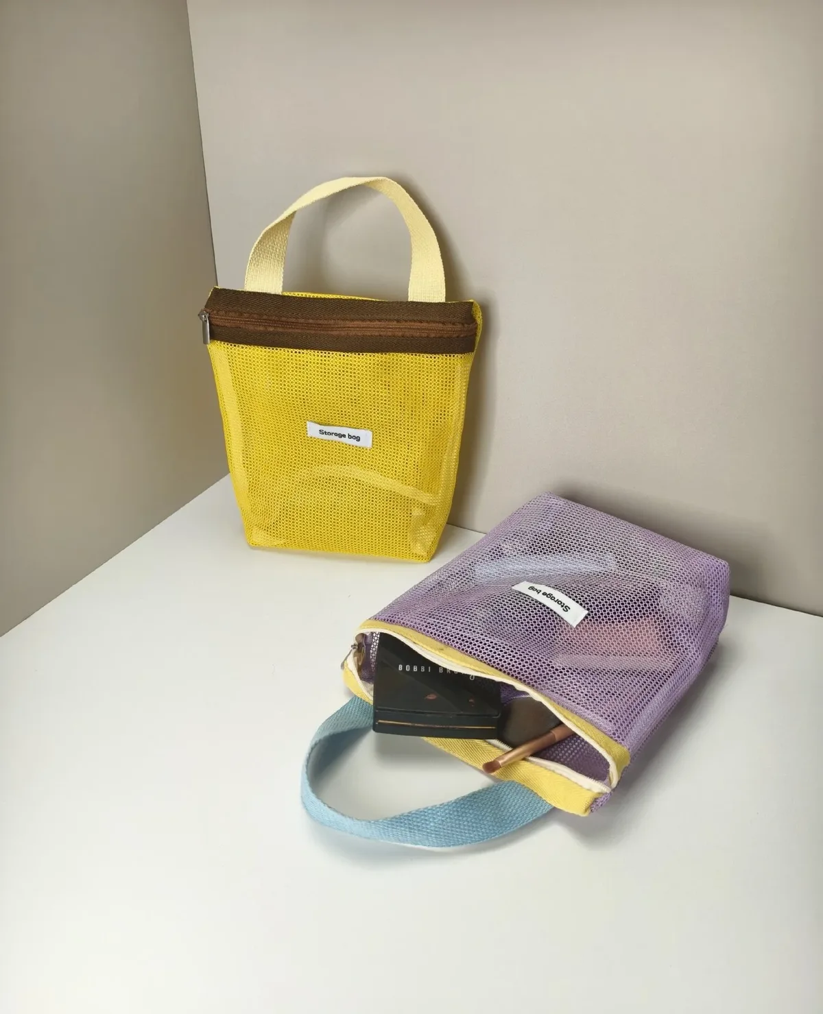 ins style – sac fourre-tout en maille de couleur vive et vibrante, petit sac à cosmétiques, sac à main pliable, trousse de toilette portable, sac de plage pour femmes