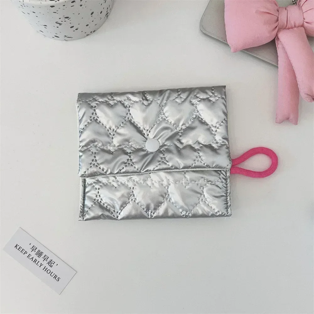sac à cosmétiques matelassé coréen en pu avec nœud d'amour, pochette pour produits de soins de la peau, poche intérieure, sac de rangement multifonction pour maquillage et rouge à lèvres