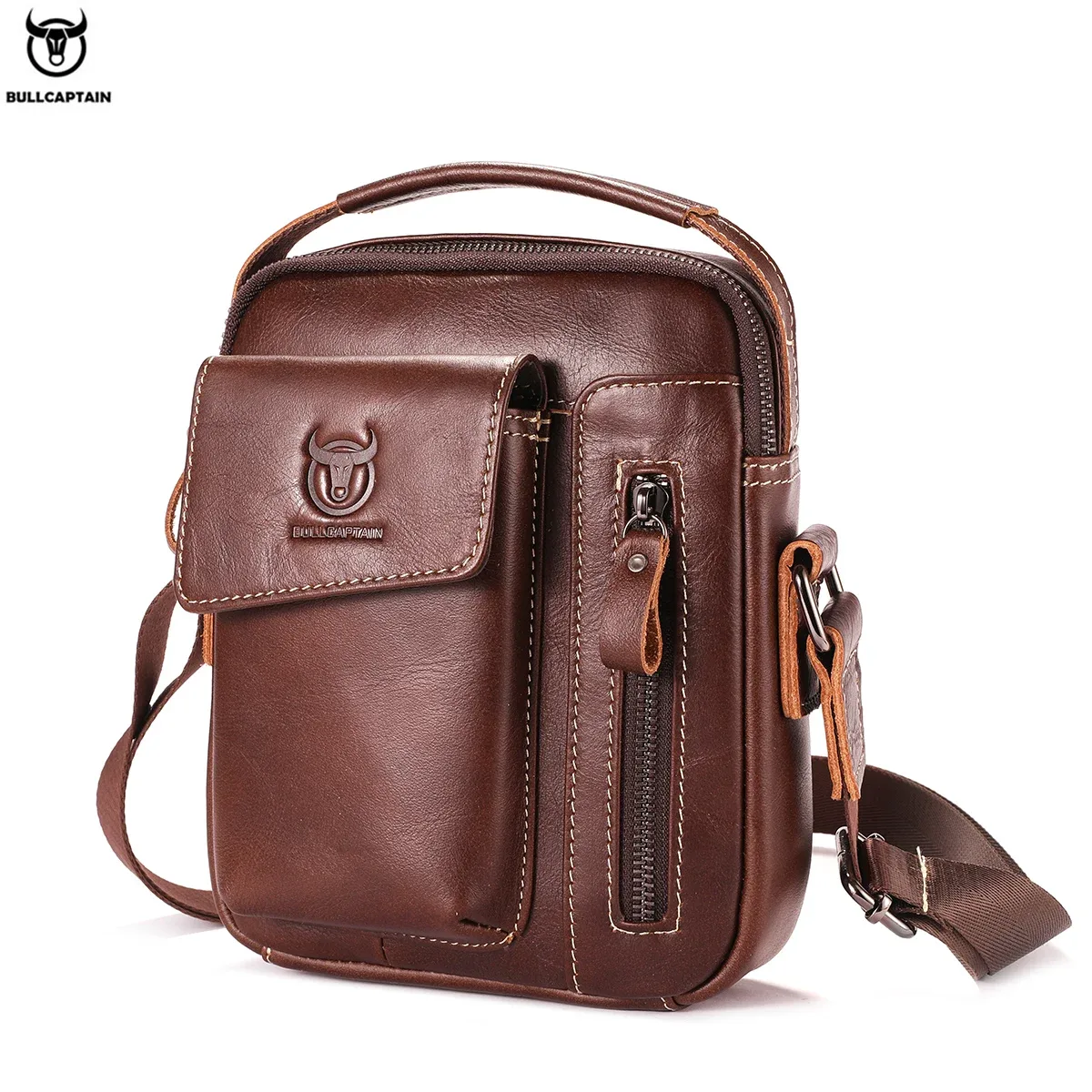 bullcaptain décontracté mode hommes sac de messager affaires portable sac à main homme en cuir sac à bandoulière mobile 6.5 ''sacs pour téléphone