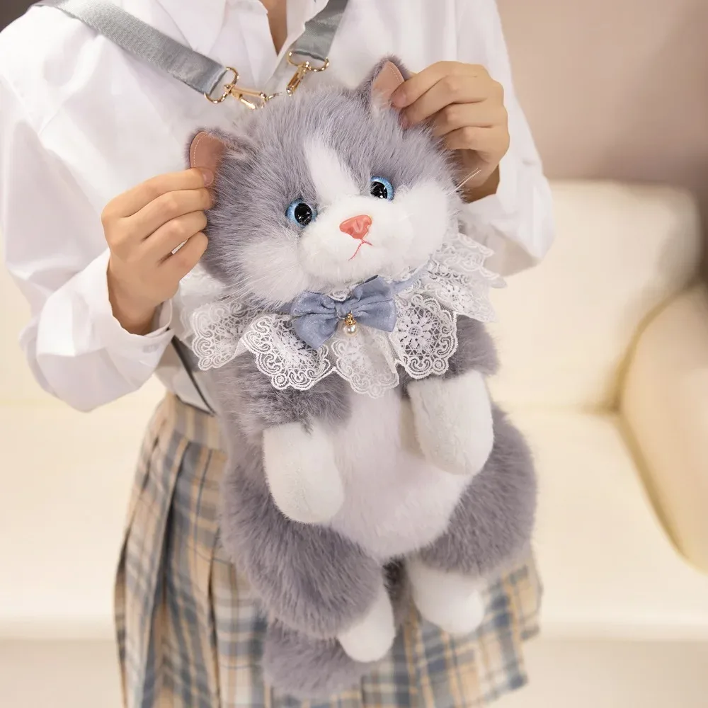 sac à dos super réaliste pour chat, simulation de marionnette, animaux en peluche, sacs d'école pour chat de dessin animé, rangement de voyage, sac d'animaux mignons