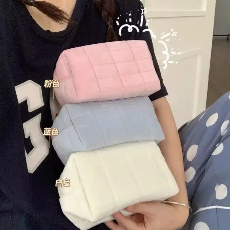 sac de rangement de cosmétiques en fourrure solide, grand sac de rangement de maquillage à fermeture éclair pour femmes, sac à main de papeterie, trousse à crayons de voyage, poinçon de toilette