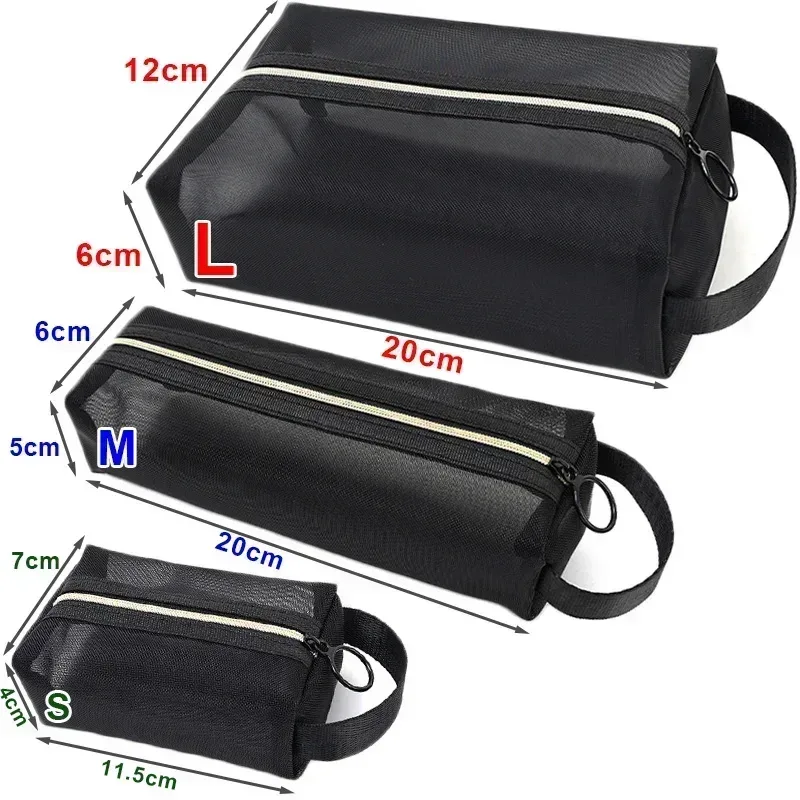 trousse cosmétiques plastique mesh noir translucide fermeture éclair pliable oreiller voyage s m xl