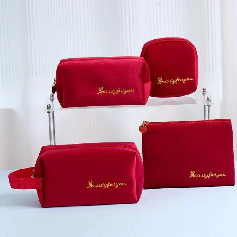 trousse de maquillage en peluche, trousse à cosmétiques pour femmes, grande trousse de toilette de voyage de couleur unie à fermeture éclair, pochette de lavage de beauté