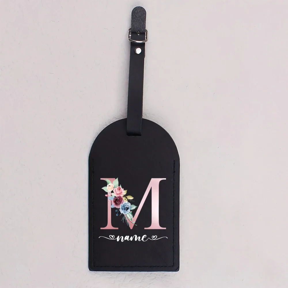 étiquette bagage cuir pu lettre initial fleurs colorées blanche noire voyage identification bagages cadeaux mariage fête prénuptiale lune miel