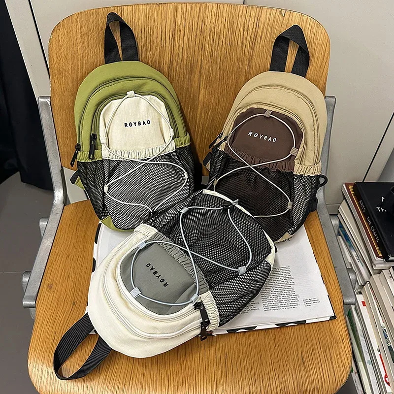sac à bandoulière rétro tendance, sac de poitrine, personnalité tendance, bloc de couleurs, mini taille, sac à dos pour sports de plein air, randonnée, double épaule